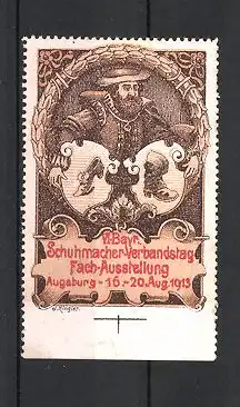 Reklamemarke Augsburg, VI. bayerischer Schuhmacher-Verbandstag 1913, Schuhmacher, Wappen