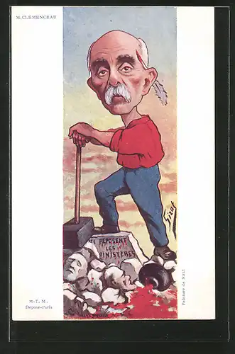 Künstler-AK Karikatur, Politiker Georges Clemenceau mit einem Vorschlaghammer
