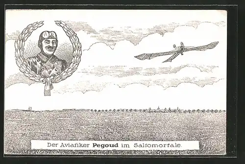 AK Portrait Pegoud, Aviatiker Kunstflieger macht Saltomortale mit einem Flugzeug