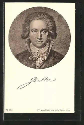AK Goethe, gezeichnet 1791 von Joh. Heinr. Lips