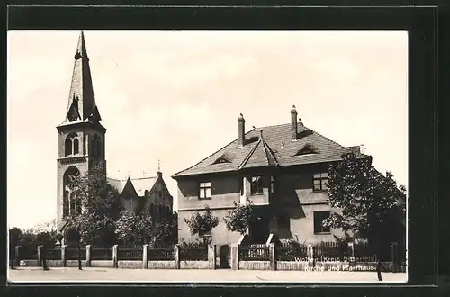 AK Wolfen, Blick auf Pfarrhaus und Kirche