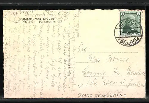 AK Neupetershain, Hotel Franz Krause, Gastzimmer mit Diele, Innenansicht