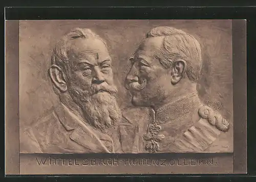 Künstler-AK Wittelsbach - Hohenzollern, Prinzregent Luitpold und Kaiser Wilhelm II., Relief