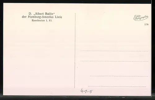 AK Dampfer Albert Ballin d. Hamburg-Amerika Linie, Rauchsalon 1. Klasse, Innenansicht