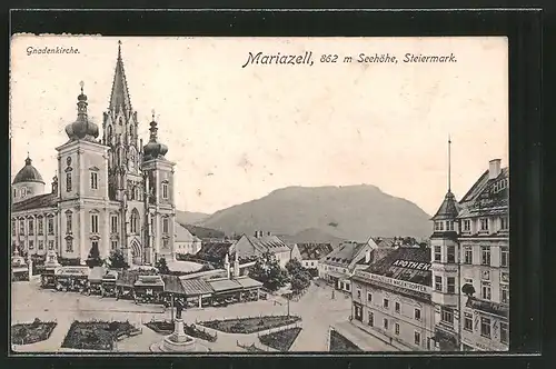 AK Mariazell, Teilansicht mit Gnadenkirche