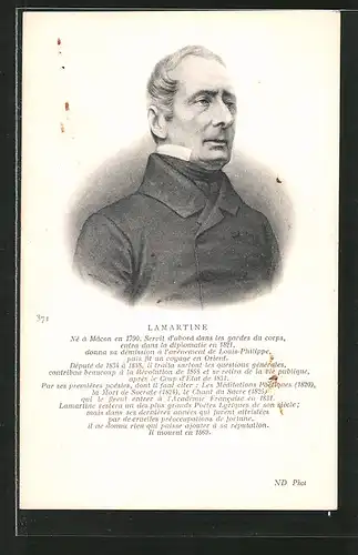 AK Lamartine, Bildnis des Schriftstellers
