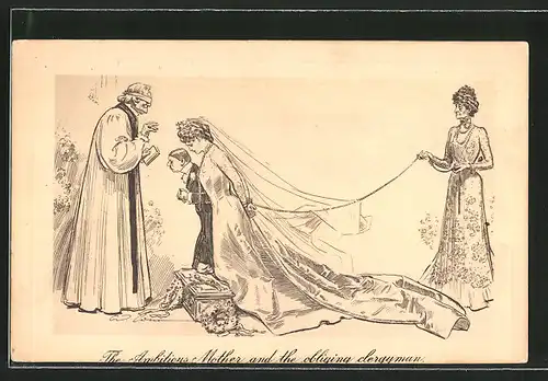 Künstler-AK James Henderson + Sons Nr. 884: The Ambitious Mother an the obliging clergyman, Hochzeitsszene, Humor