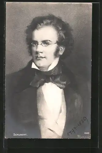 Künstler-AK Portrait des Komponisten Schubert mit Brille