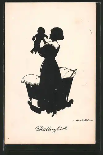 Künstler-AK Ov. Alt-Stutterheim: "Mutterglück", Mutter mit ihrem Kind, Silhouette
