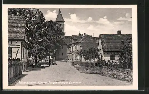 AK Scherzheim, Kirche, Schule & Kriegerdenkmal