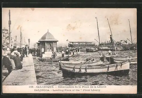 AK Salonique / Salonica, Débarcadère de la Place de la Liberté, Landing Place of the Place Liberty, Hafenpartie, Dampfer