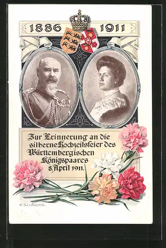 AK Erinnerung an die Silberhochzeit des Württembergischen Königspaares 8. April 1911