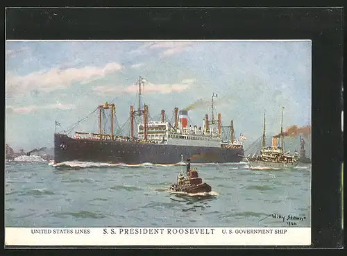 Künstler-AK Willy Stoewer: Passagierschiff SS President Roosevelt in Fahrt, US Government Ship