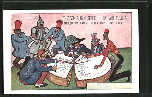 AK Karikatur, Die Sozialdemokratie gegen Weltpoltik, gegen Kolonien und gegen Heer!, Aufteilung der Welt