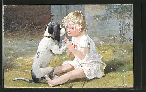 Künstler-AK E. Reckziegel: Mädchen mit ihrem Hund
