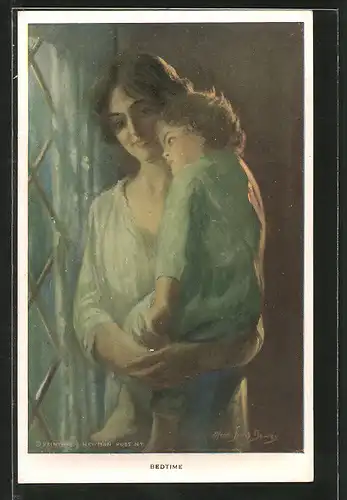 Künstler-AK Alfred James Dewey: Bedtime, Mutter trägt ihr Kind auf dem Arm