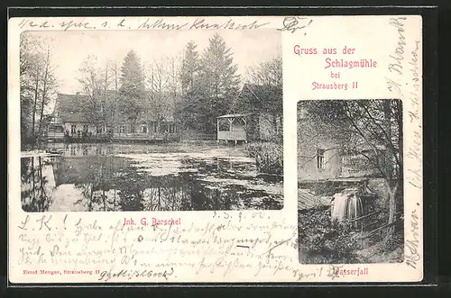 AK Strausberg, Gasthaus Schlagmühle, Wasserfall