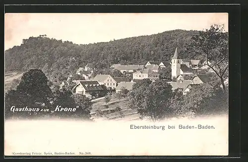 AK Ebersteinburg, Ortsansicht mit Kirche und Gasthaus zur Krone