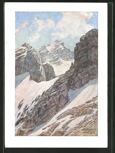 Künstler-AK Bruno Hess: Panoramablick im Gebirge