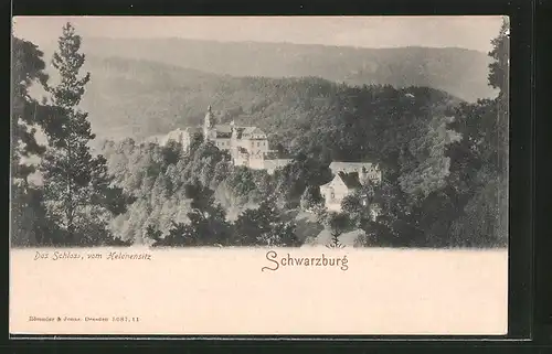 AK Schwarzburg, Blick vom Helenensitz zum Schloss