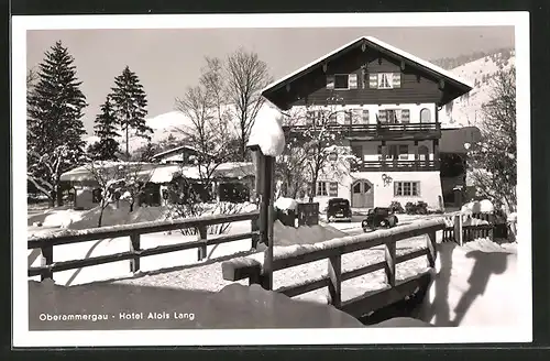 AK Oberammergau, Hotel Alois Lang im Winter