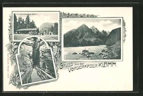AK Vorderkaser Klamm, Alm-Hütte, Eingang in die Klamm, Schütt-Gebirge