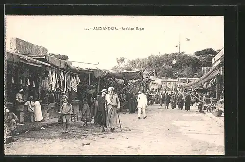 AK Alexandria, Arabian Bazar, Strasse mit Bazar