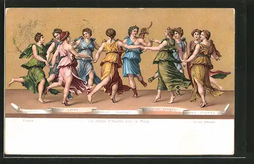 Künstler-AK Stengel & Co. Nr. 29845: La danza d'Apollo con le Muse, Griechischer Gott tanzt mit Muse
