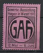Reklamemarke Hagen, GAH Gewerbe-Ausstellung 1910, Messelogo, lila