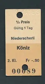 Fahrkarte Niederscherli - Köniz, 2. Klasse