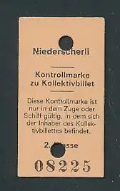 Fahrkarte Niederscherli, Kontrollmarke zu Kollektivbillet, 2. Klasse