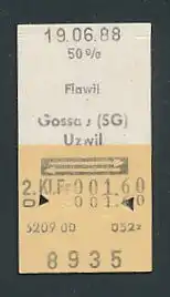 Fahrkarte Flawil - Gossa - Uzwil, 2. Klasse