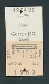 Fahrkarte Flawil - Gossa - Uzwil, 2. Klasse