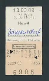 Fahrkarte Flawil - Birmensdorf, 2. Klasse