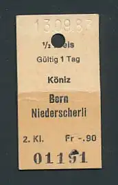 Fahrkarte Köniz - Bern Niederscherli, 2. Klasse