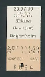 Fahrkarte Flawil - Degersheim, 2. Klasse