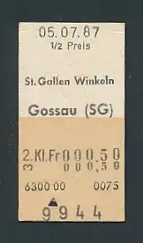 Fahrkarte St. Gallen Winkeln - Gossau, 2. Klasse