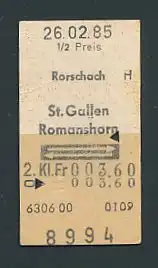 Fahrkarte Rorschach - St. Gallen Romanshorn, 2. Klasse
