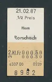 Fahrkarte Horn - Rorschach, 2. Klasse