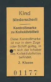 Fahrkarte Niederscherli, Kontrollmarke zu Kollektivbillett, 2. Klasse