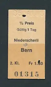 Fahrkarte Niederscherli - Bern, 2. Klasse
