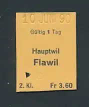 Fahrkarte Hauptwil - Flawil, 2. Klasse