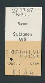 Fahrkarte Flawn - St. Gallen / Wil, 2. Klasse