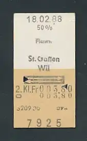 Fahrkarte Flawil - St. Gallen Will, 2. Klasse