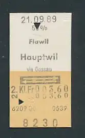 Fahrkarte Flawil - Hauptwil via Gossau, 2. Klasse