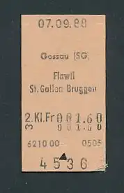 Fahrkarte Gossau - Flawil - St. Gallen Bruggen, 2. Klasse