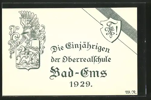 AK Bad-Ems, Die Einjährigen der Oberrealschule, 1929, Wappen, Absolvia