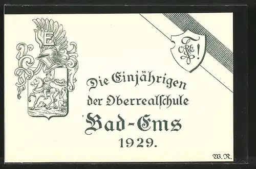AK Bad-Ems, Wappen der Einjährigen der Oberrealschule von 1929, Absolvia