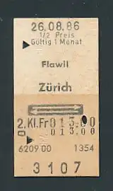 Fahrkarte Flawil - Zürich, 2. Klasse