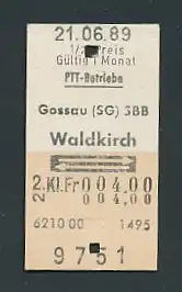 Fahrkarte Gossau - Waldkirch, 2. Klasse